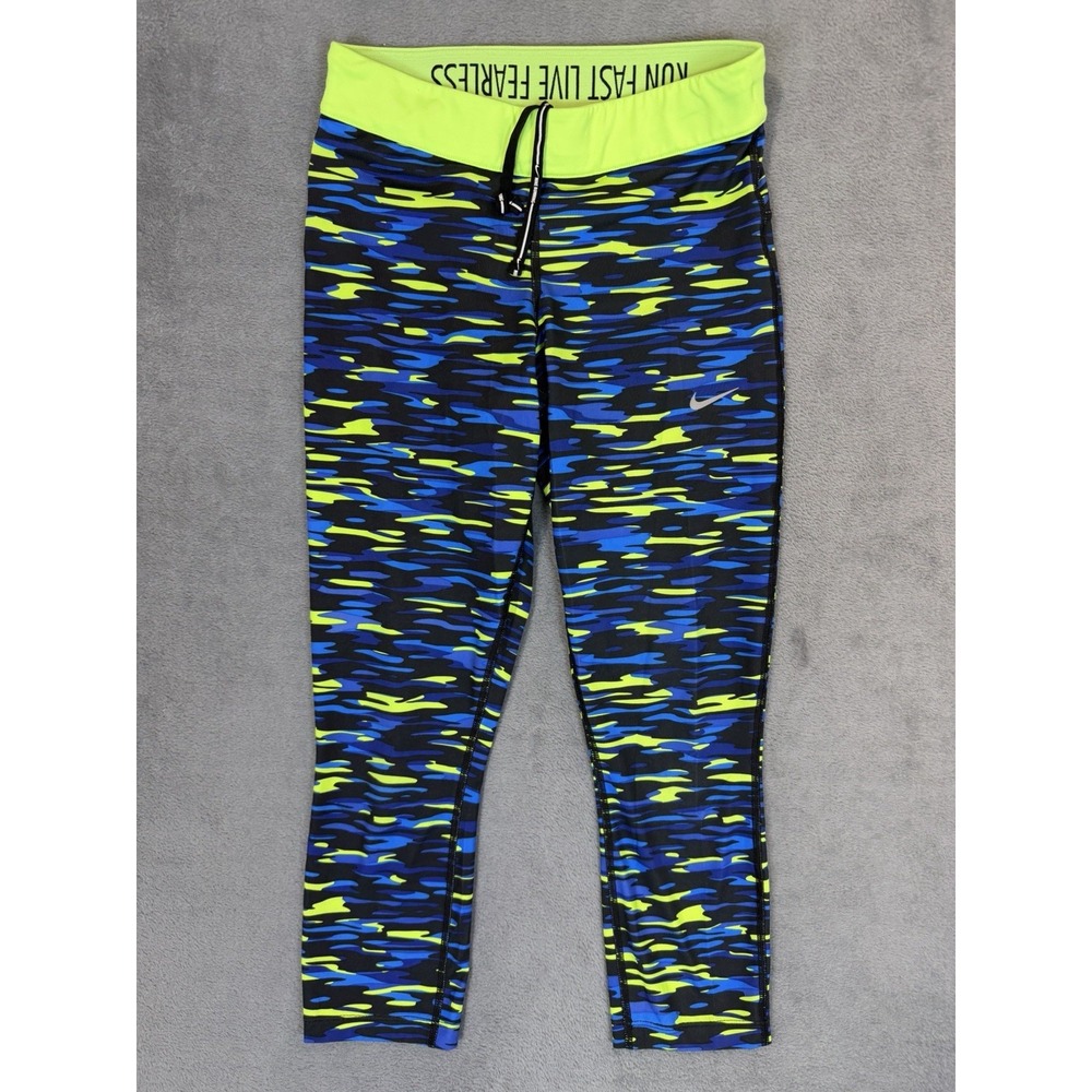 Nike Leggings Womens Small Blue‎ Yellow Confeti Camo Crop Relay Capri Gym Yoga